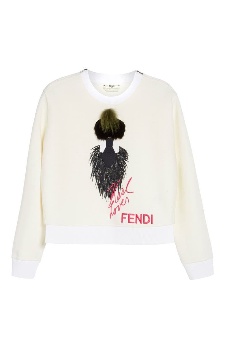 Fendi 'Karlito - Karl Loves Fendi' Fleece Top with Genuine Fur Trim, Alternate, color, 