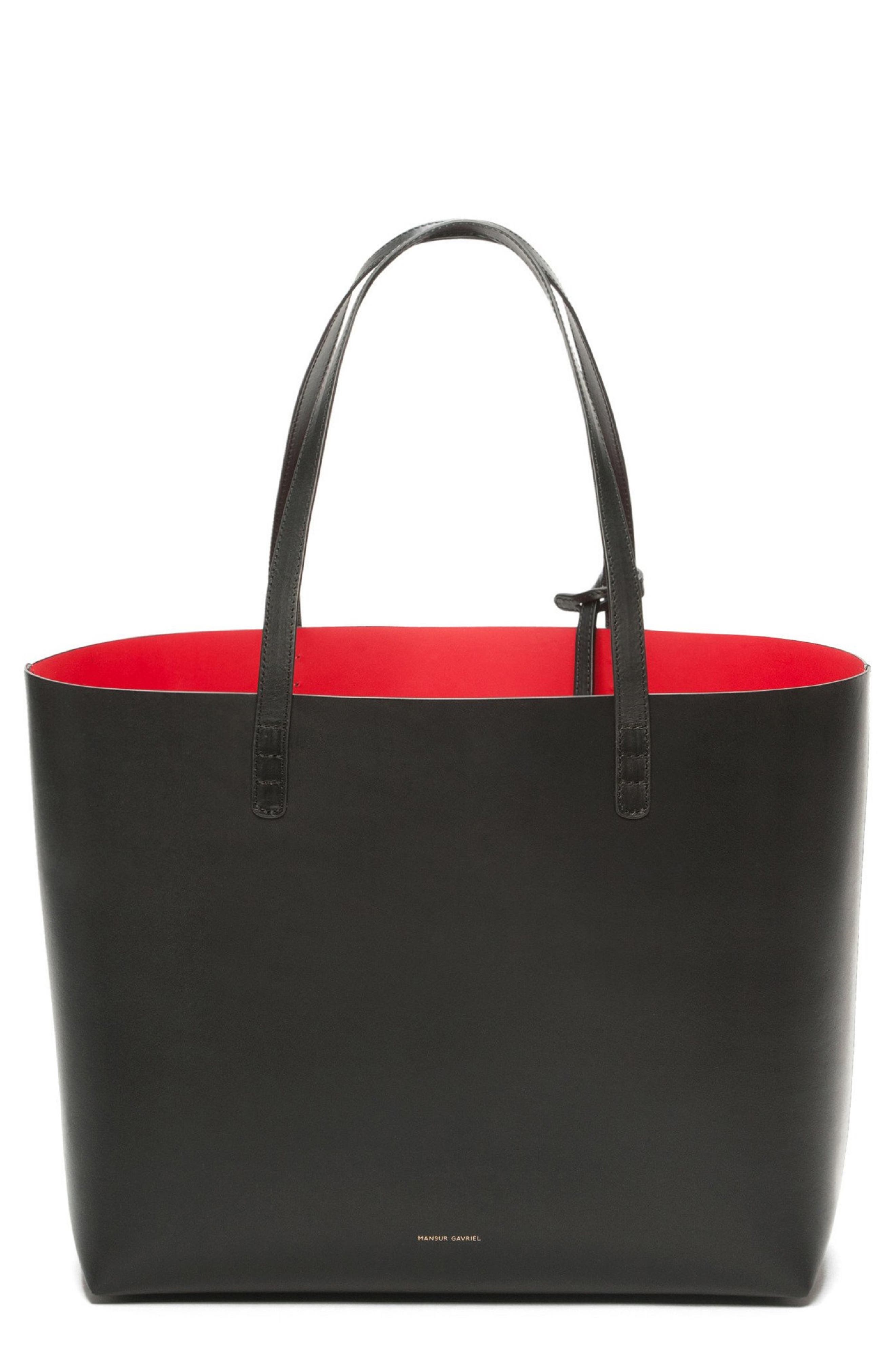 Mansur Gavriel Large Leather Tote, Main, color, Black/ Flamma