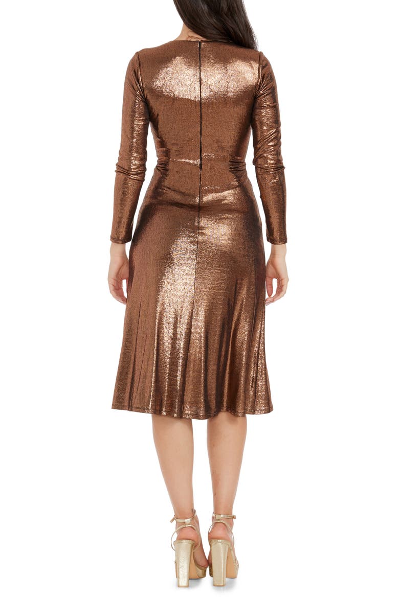 Daria Metallic Long Sleeve Fit & Flare Dress, Alternate, color, BRONZE