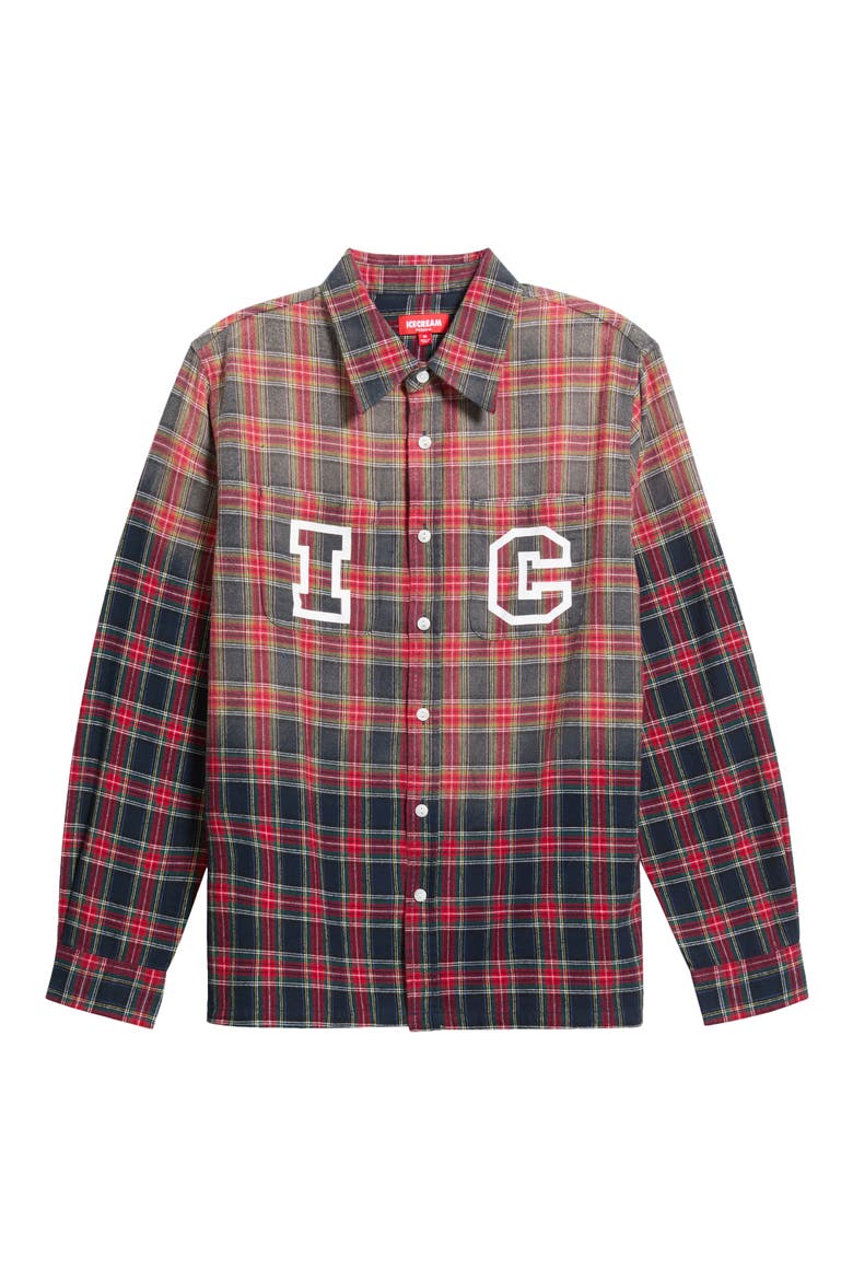 Grapefruit Plaid Cotton Graphic Button-Up Shirt, Main, color, PLAID