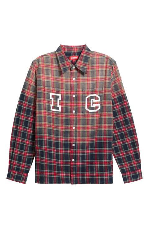 Grapefruit Plaid Cotton Graphic Button-Up Shirt
