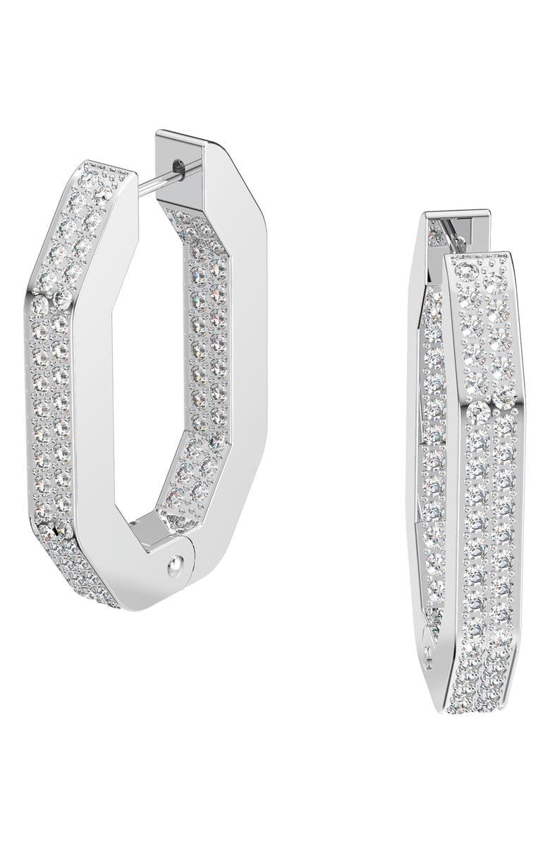 Swarovski Dextera Medium Pavé Hexagonal Hoop Earrings, Alternate, color,