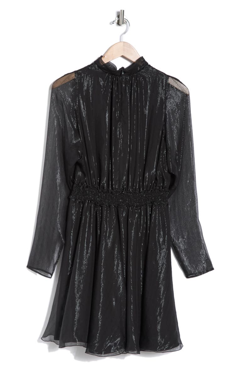 Sheer Sleeve Silk Blend Dress, Alternate, color, BLACK