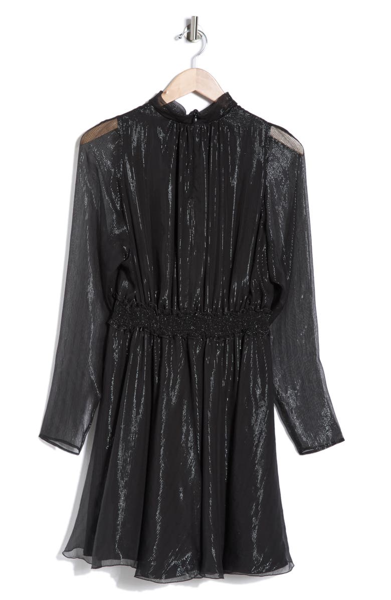 Longchamp Sheer Sleeve Silk Blend Dress, Alternate, color, Black
