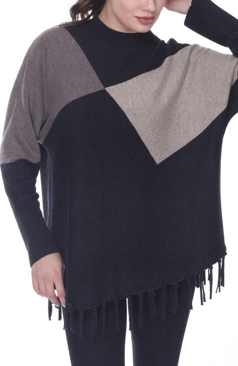 Colorblock Fringe Trim Sweater
