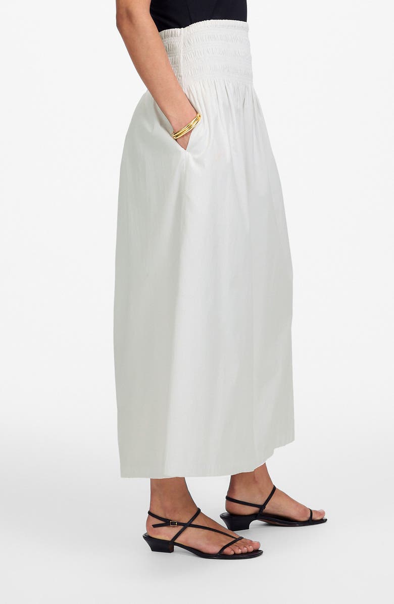 Madewell Smocked Waist Cotton Poplin Midi Skirt, Alternate, color, White