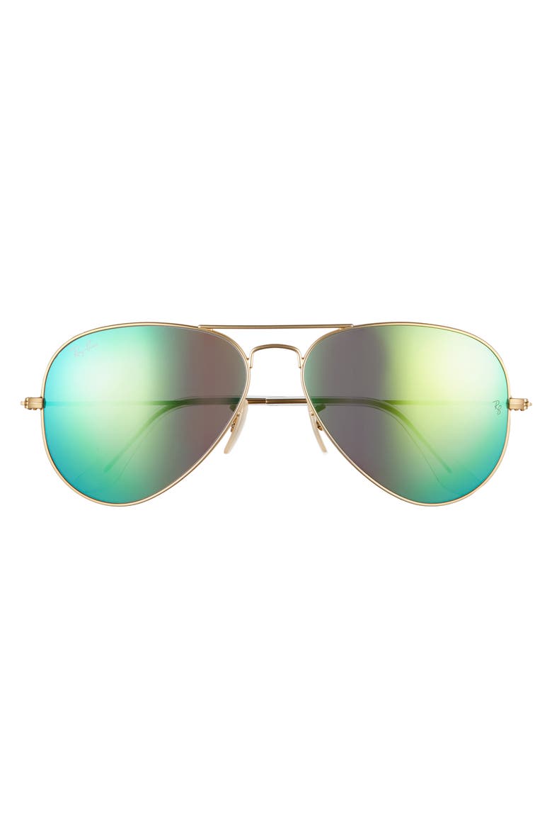 58mm Mirrored Aviator Sunglasses, Alternate, color, GOLD/ GREEN FLASH MIRROR