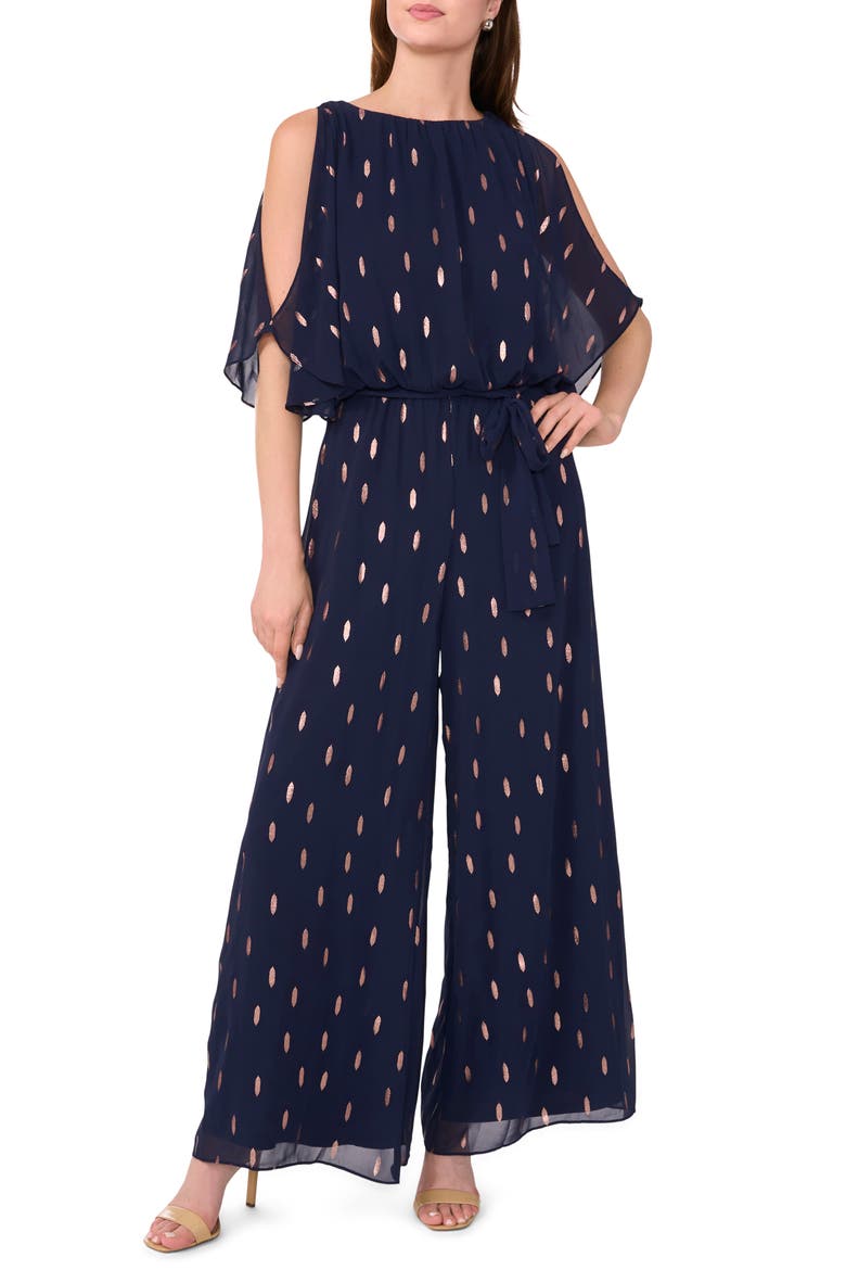 Blouson Foil Wide Leg Jumpsuit, Main, color, CLASSIC NAVY BLUE