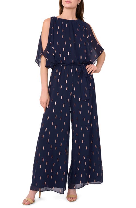 TORY orders BURCH Atelier Print Sleeveless Navy Blue Jumpsuit Wide Leg High Neck SIZE S