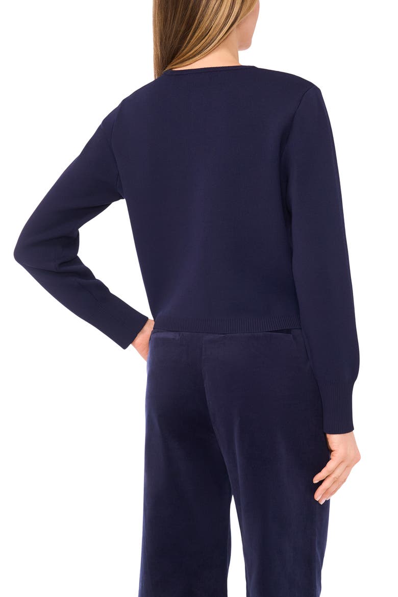 Placed Floral Embroidery Crewneck Cardigan, Alternate, color, BARITONE BLUE