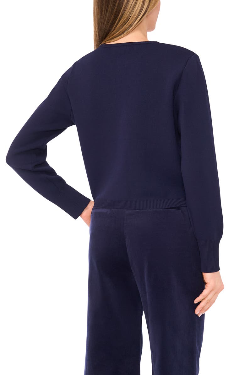 Ted Baker Placed Floral Embroidery Crewneck Cardigan, Alternate, color, Baritone Blue