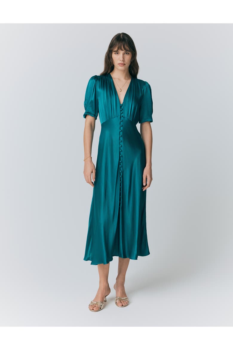 Madison Satin Midi Dress, Main, color, Emerald Sea