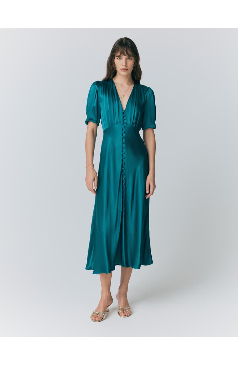 Ghost London Madison Satin Midi Dress, Main, color, Emerald Sea