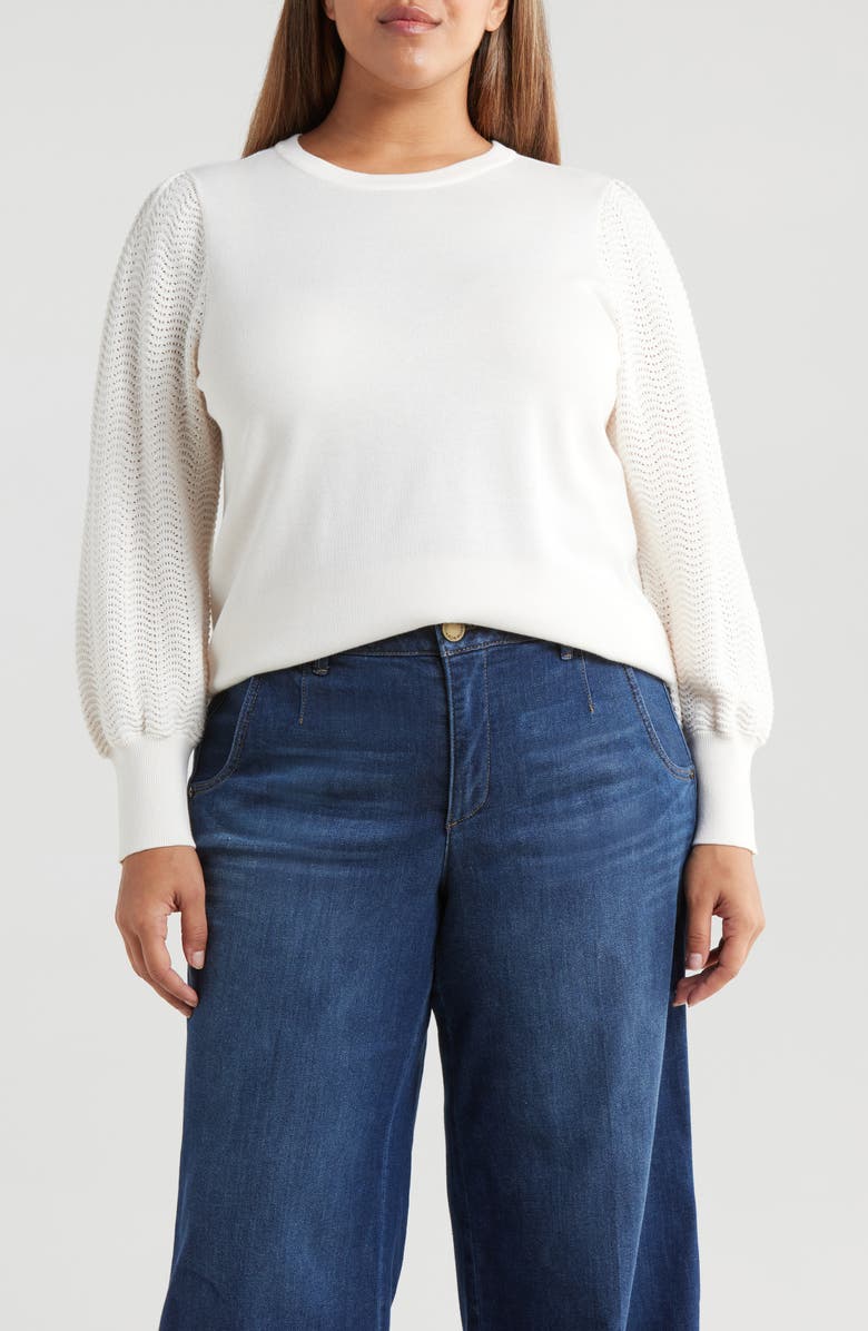 Jones New York Pointelle Stitch Sleeve Sweater, Main, color, 