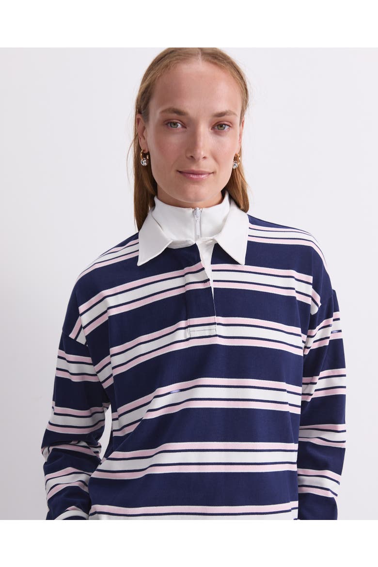 Kiaya Cropped Rugby Shirt, Alternate, color, Navy Multi