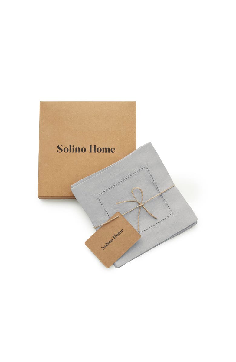 Solino Home Cotton Linen Hemstitch Cocktail Napkins, Alternate, color, Light Grey