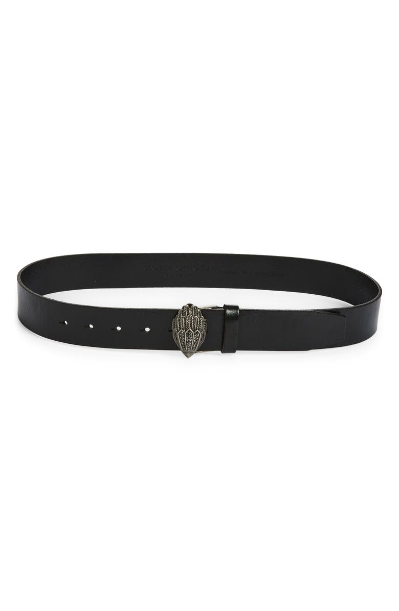Kurt Geiger London Eagle Head Buckle Leather Belt, Main, color, Black