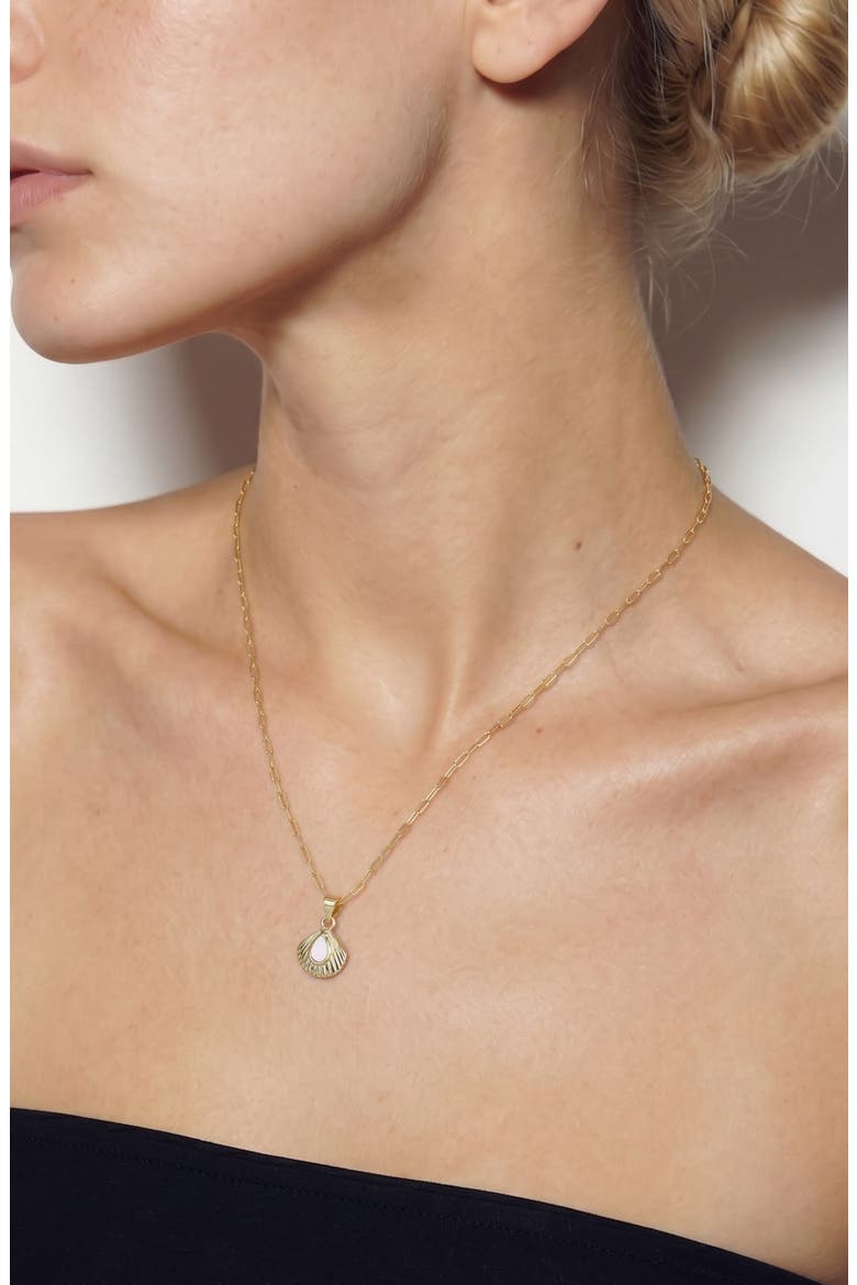 Mother-of-Pearl Shell Pendant Necklace, Alternate, color, GOLD/ WHITE