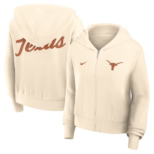 Nike Cream Texas Longhorns Cropped Chill Full-zip Hoodie In White