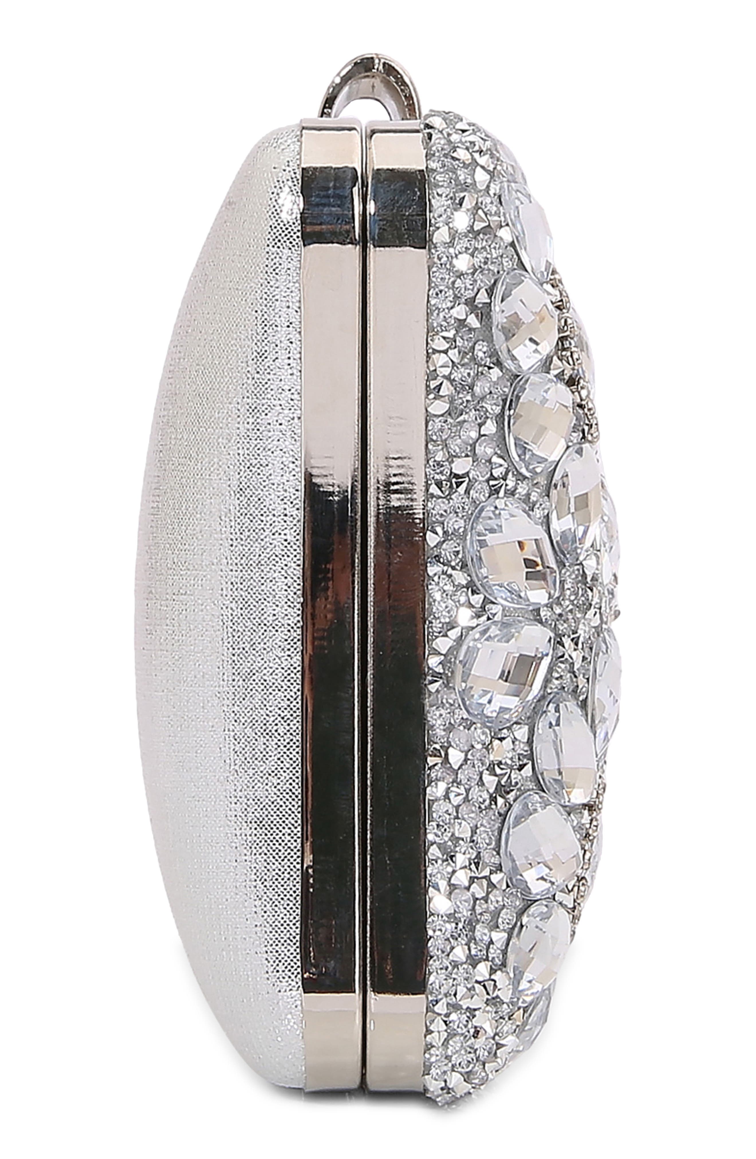 Jewel Rhinestone Clutch, Alternate, color, SILVER
