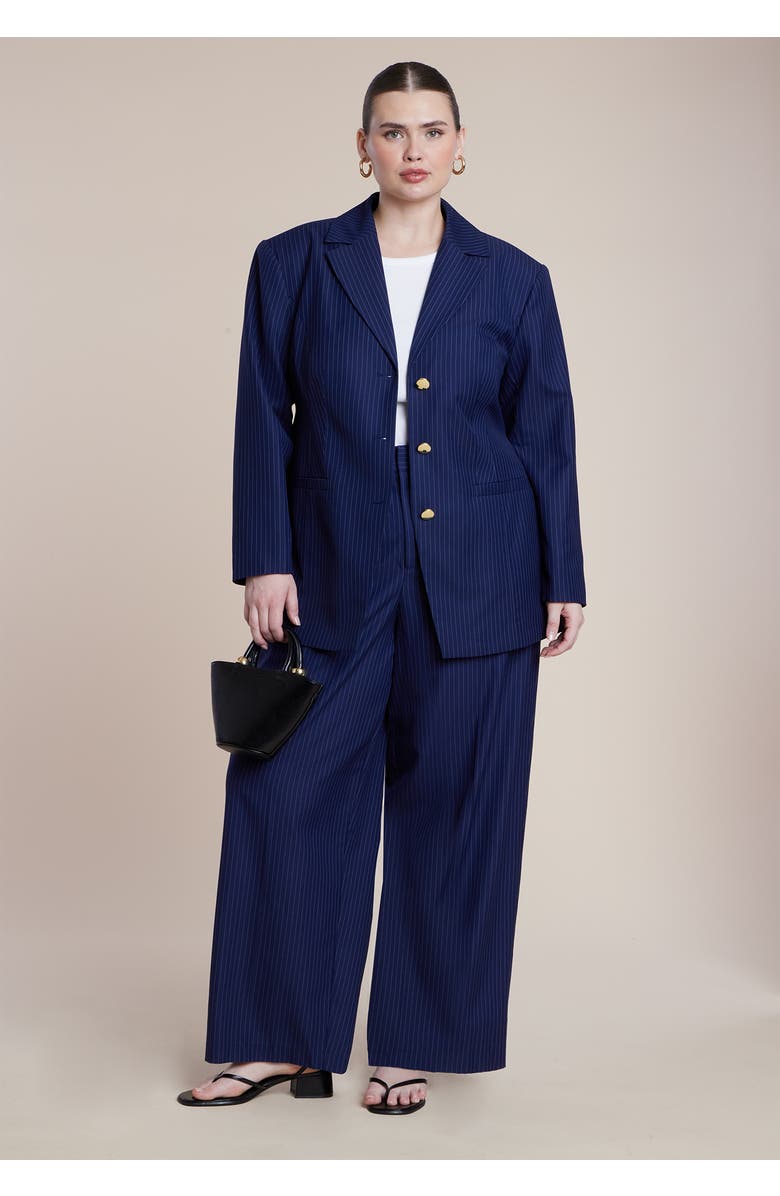 ELOQUII Nipped Waist Blazer With Back Adjuster, Alternate, color, Navy Pinstripe