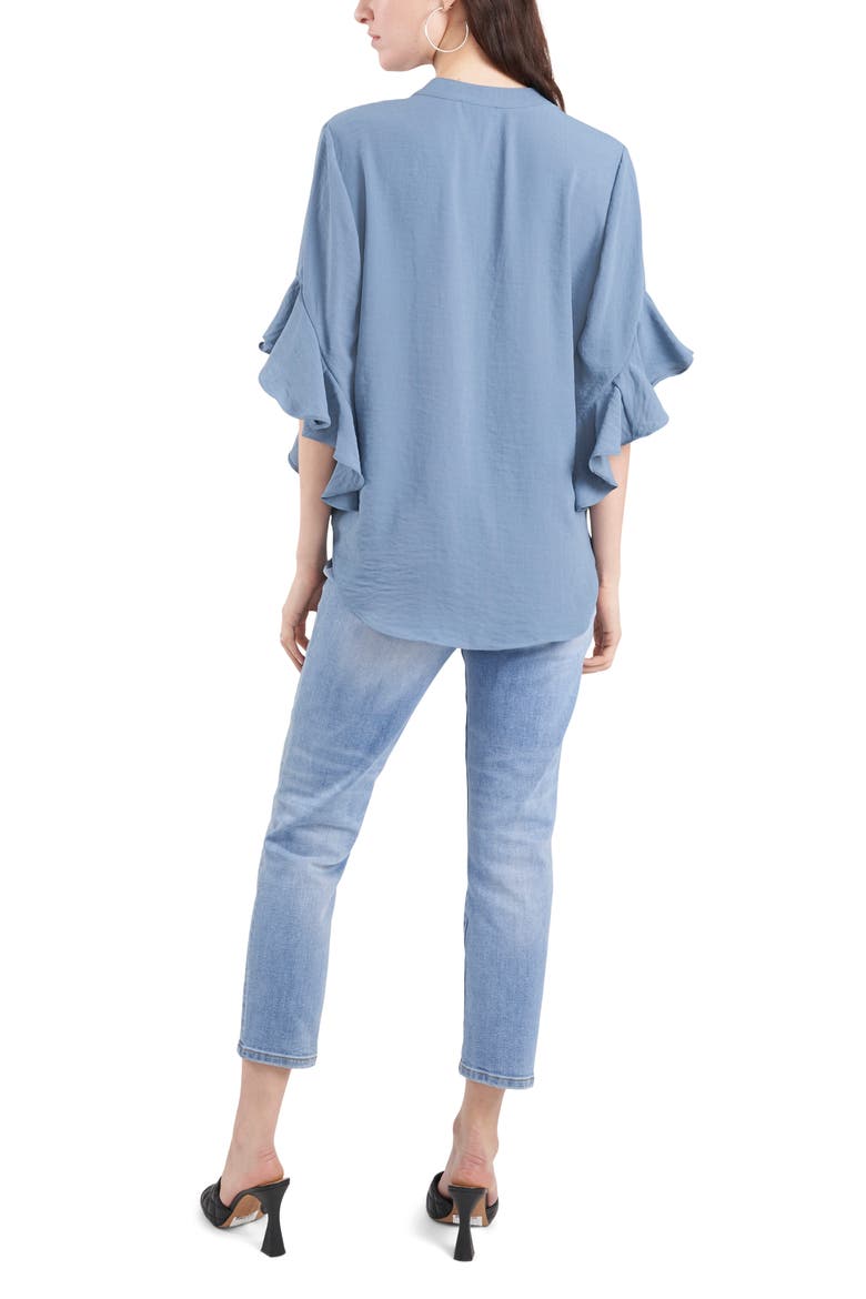 Ruffle Sleeve Split Neck Blouse, Alternate, color, BLUE STONE