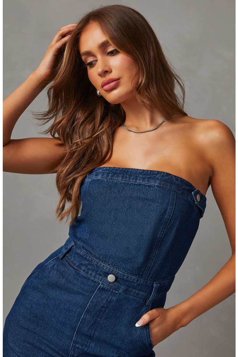 Edgy Era Strapless Denim Dress, Alternate, color, DARK DENIM