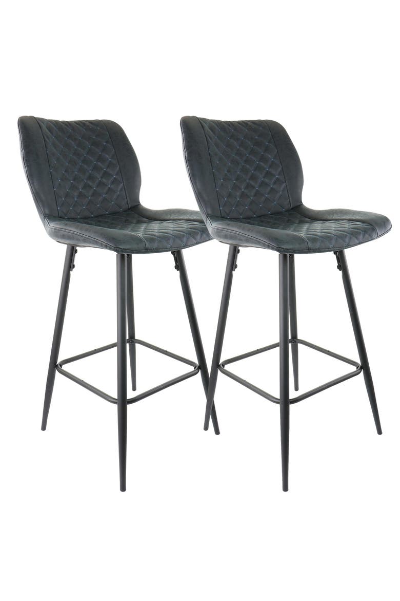 2 Piece Diamond Stitched Faux Leather Bar Chair with Metal Legs, Main, color, Black