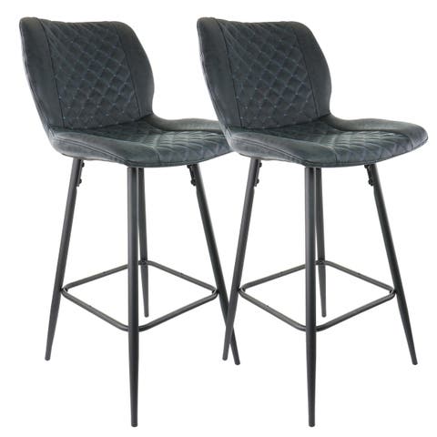 2 Piece Diamond Stitched Faux Leather Bar Chair with Metal Legs