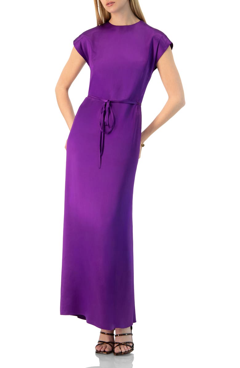 IVONNE Sleeveless Satin Long Dress, Main, color, Purple