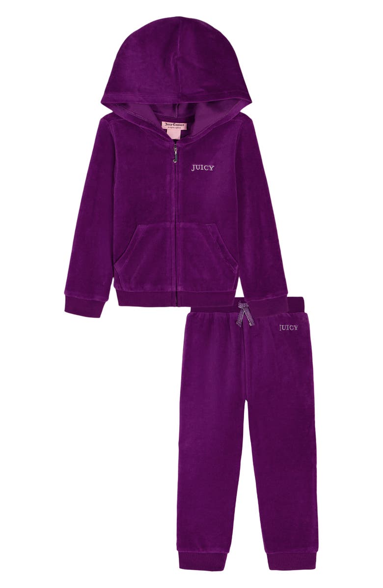 Juicy Couture Kids' Velour Zip Hoodie & Joggers Set, Main, color, Amethyst