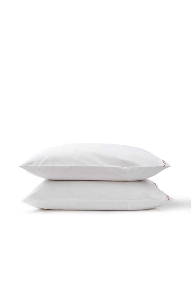 Wave Embroidered Edge Cotton Percale Pillow Sham Pairs, Main, color, Rose Pink