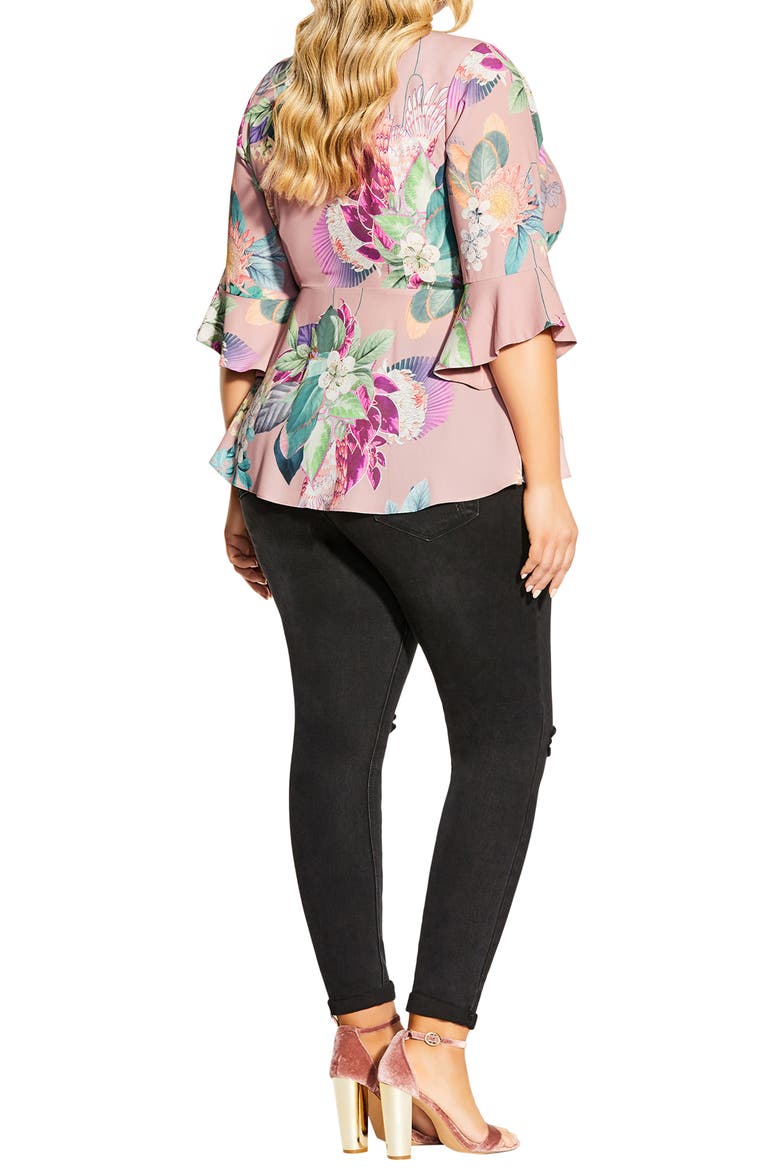 Floral Peplum Wrap Blouse, Alternate, color, HEARTWINE FLORAL