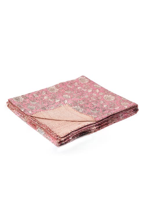 Taj Hotel Vintage Cotton Kantha Throw Blanket In Multi Pink