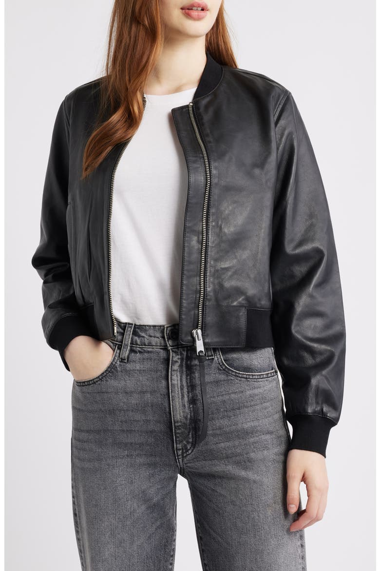 Orten Leather Bomber Jacket, Main, color, BLACK
