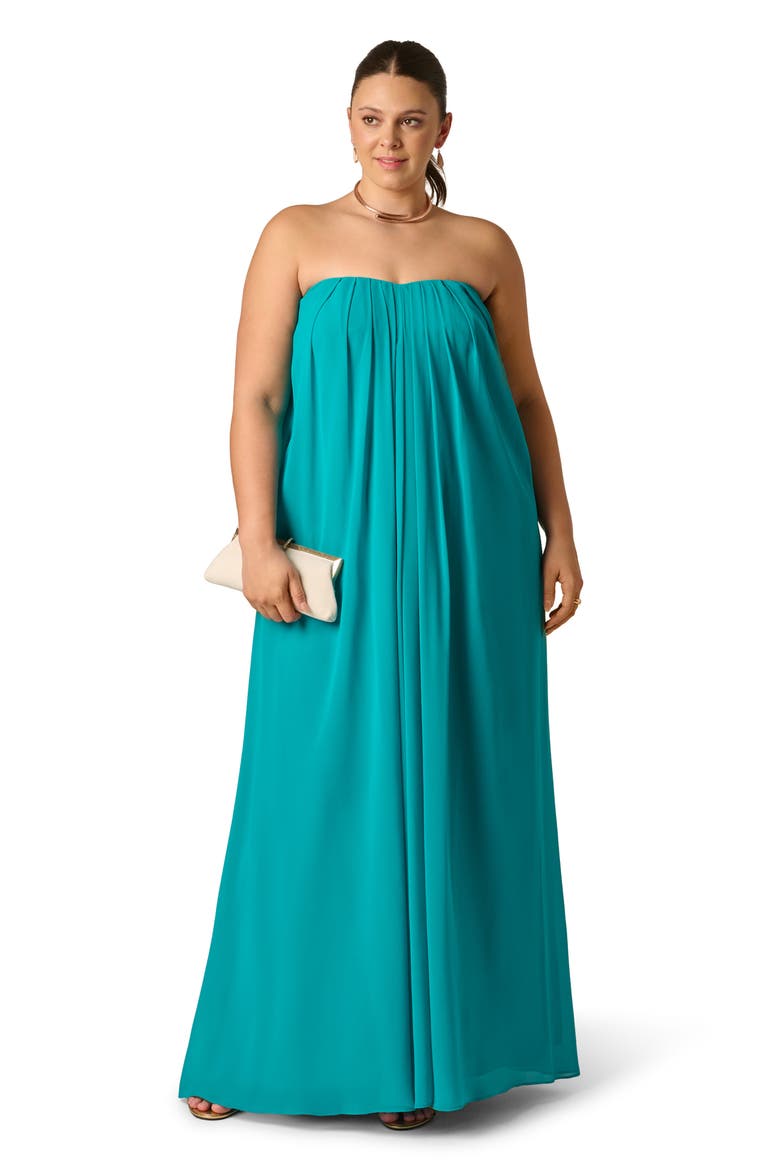 Strapless Chiffon Gown, Alternate, color, TURQUOISE