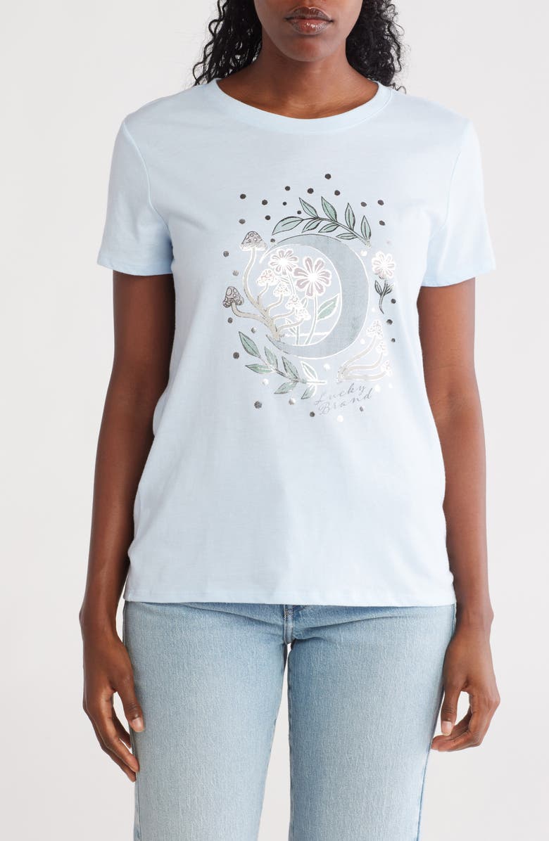 Lucky Brand Moon Graphic T-Shirt, Main, color, Celestial Blue