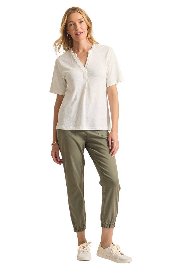 Linnea Placket Linen T-Shirt, Alternate, color, WHITE
