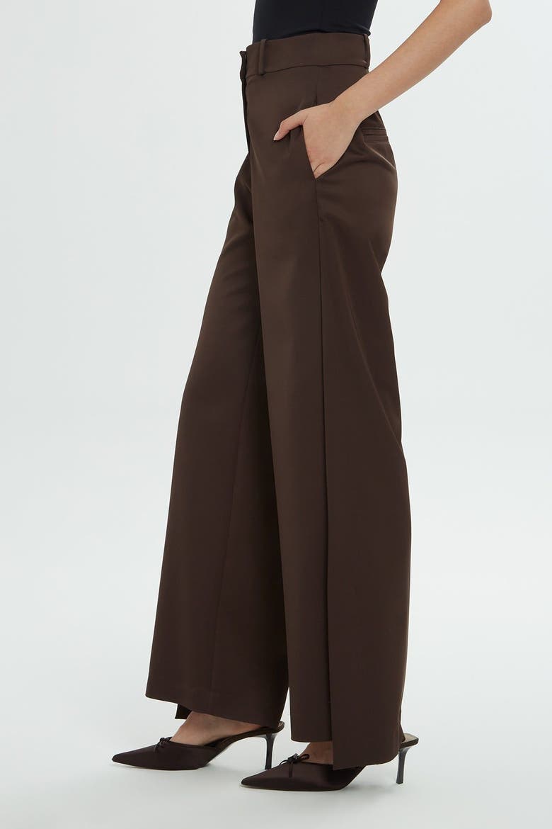Asymmetrical Cuff Brown High-Waist Tailored Pants, Alternate, color, Brown