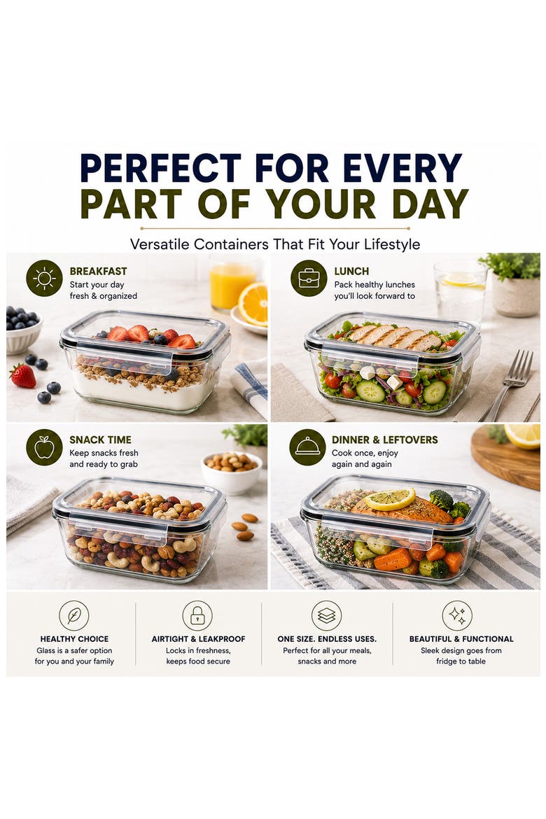 Set of 2 Glass Food Storage Containers, Alternate, color, NO COLOR