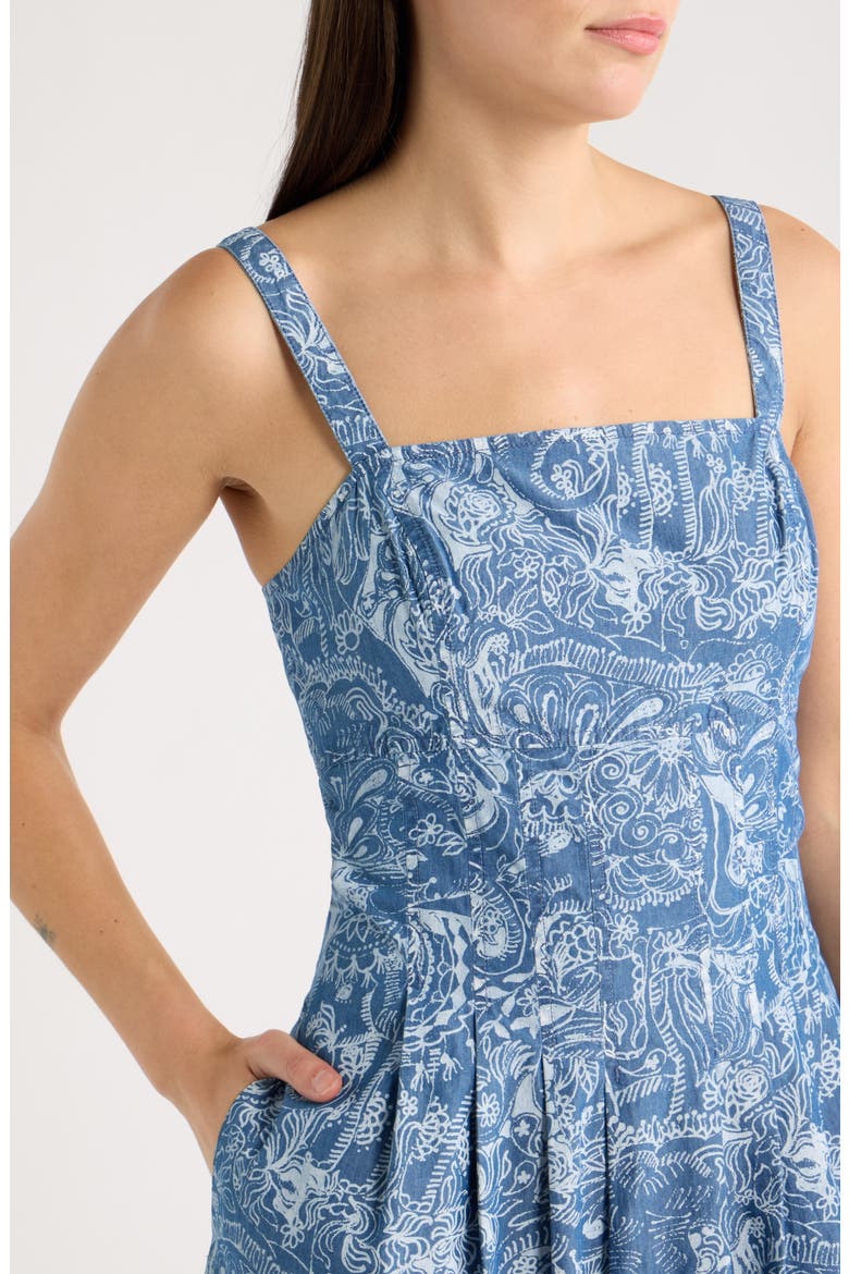 Calloway Print Sleeveless Midi Dress, Alternate, color, INDIGO ALL DAY CHAMBRAY