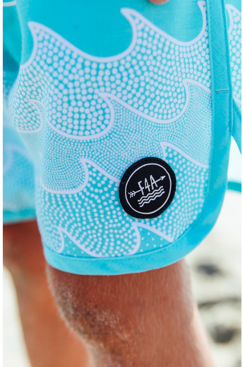 Kids' Wave Print Scallop Board Shorts, Alternate, color, SEA JET