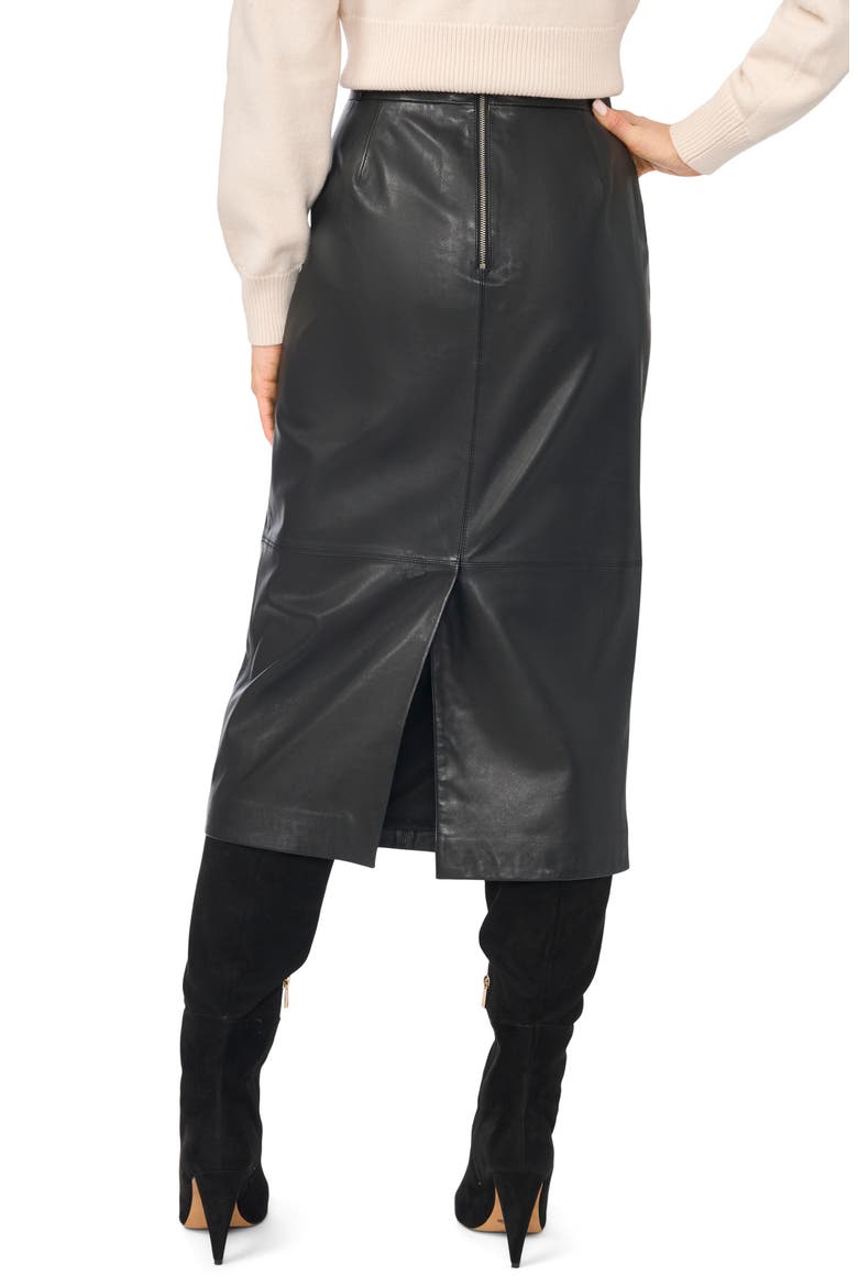 Salma Leather Midi Skirt, Alternate, color, RICH BLACK