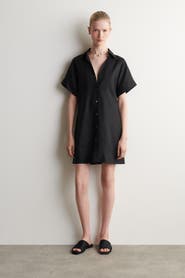 COS Open-collar Linen Mini Shirt Dress