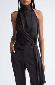 Balmain Bow Detail Silk Halterneck Shell