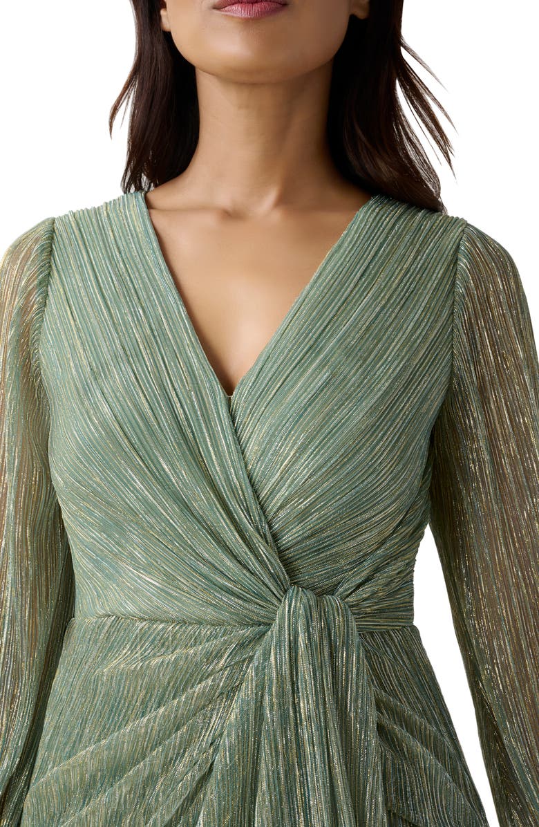 Adrianna Papell Metallic Long Sleeve Mesh Evening Gown, Alternate, color, Green Slate