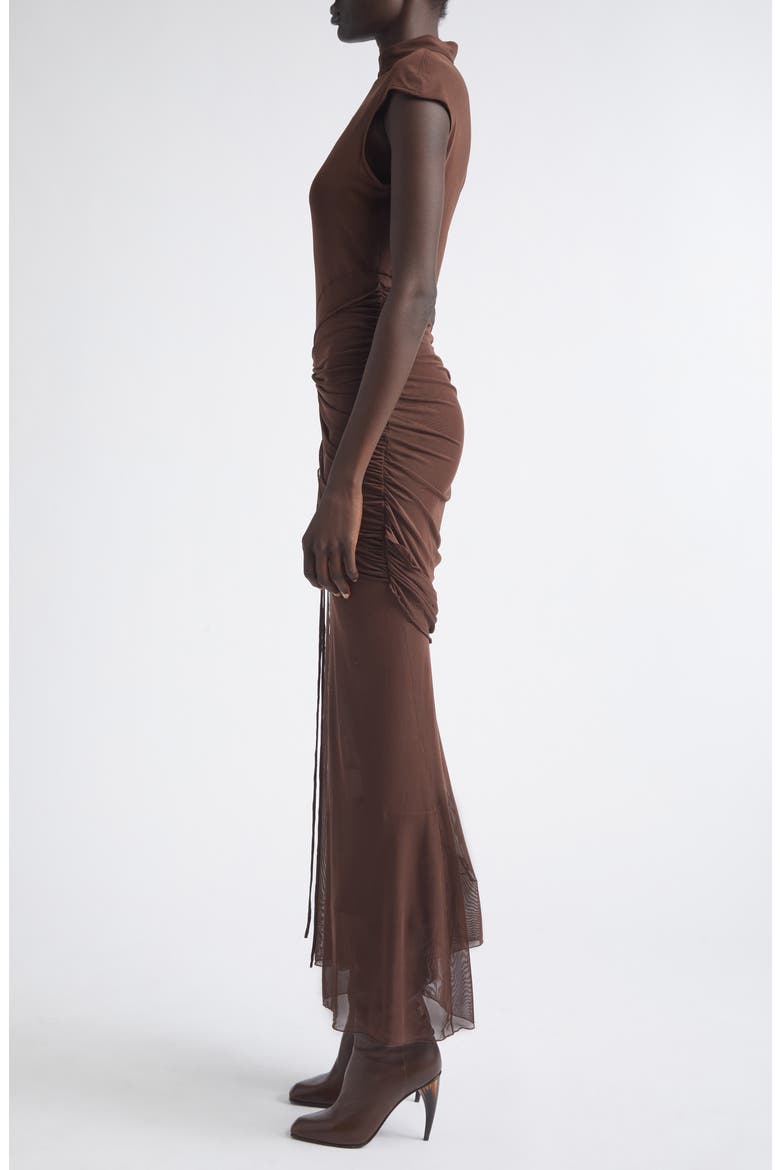 Anai Ruched Stretch Mesh Dress, Alternate, color, BROWN