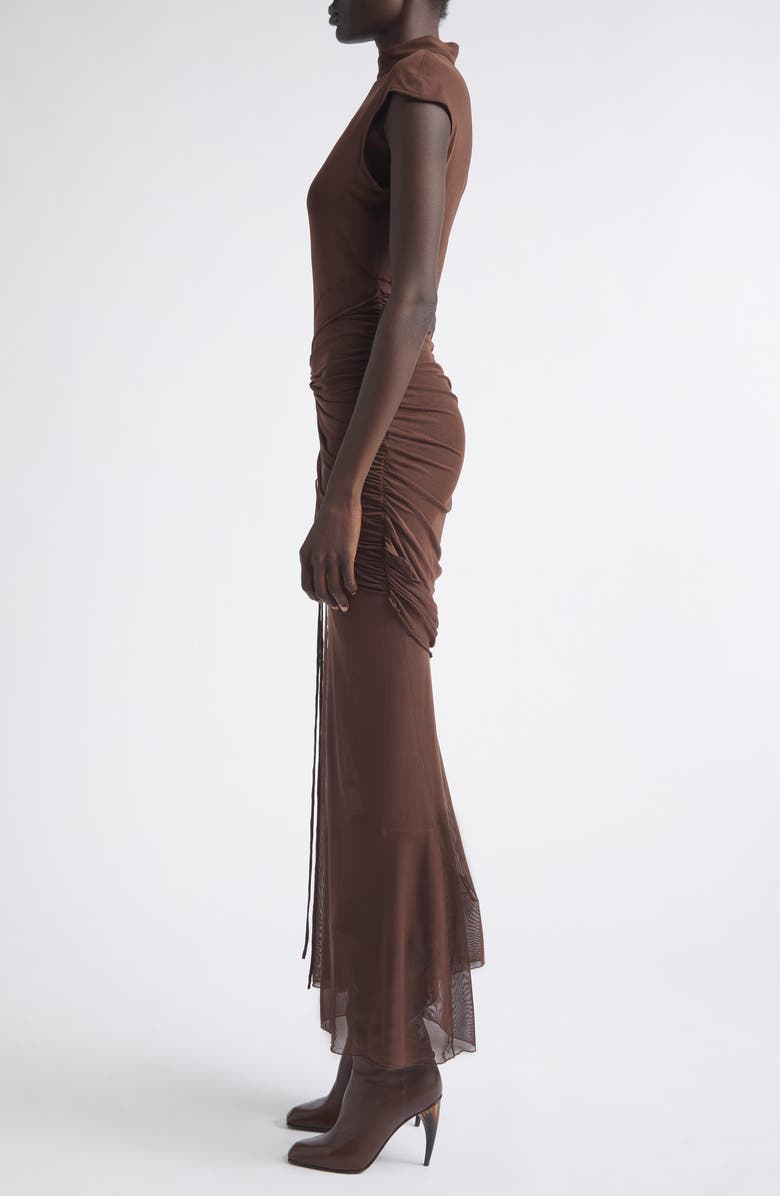 KIM SHUI Anai Ruched Stretch Mesh Dress, Alternate, color, Brown