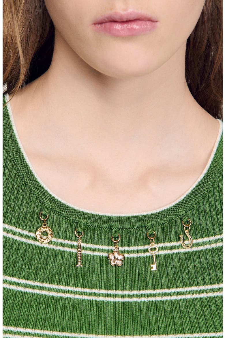 Striped vest top with tassels, Alternate, color, Green / ecru