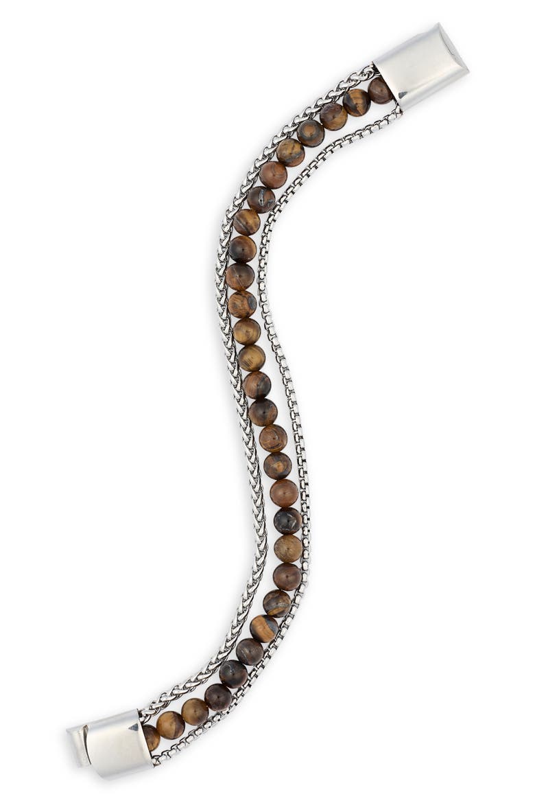 Men's Stone Bead & Chain Bracelet, Alternate, color, BROWN- STAINLESS